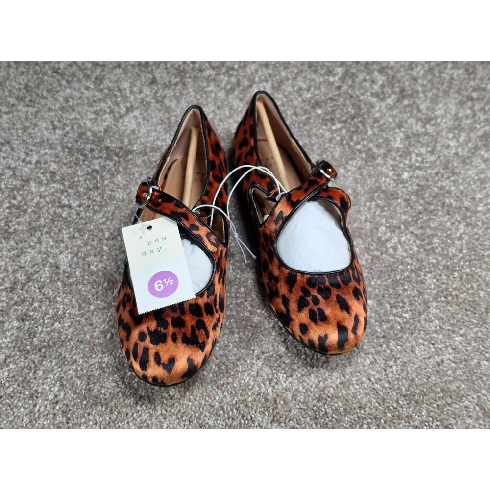 A New Day Tamsin Leopard Print Mary Jane Ballet Flats Brown Animal Print 6.5